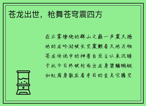 苍龙出世，枪舞苍穹震四方